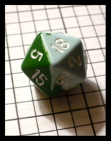 Dice : Dice - 20D - Chessex Half and Half Dark Green and Lt Green with White Numerals - Gen Con Oct 2010